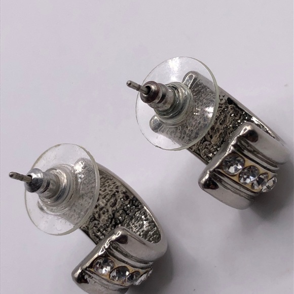 Two-tone Silver & Gold Crystal Rhinestone Hoop Earrings - Picture 4 of 5